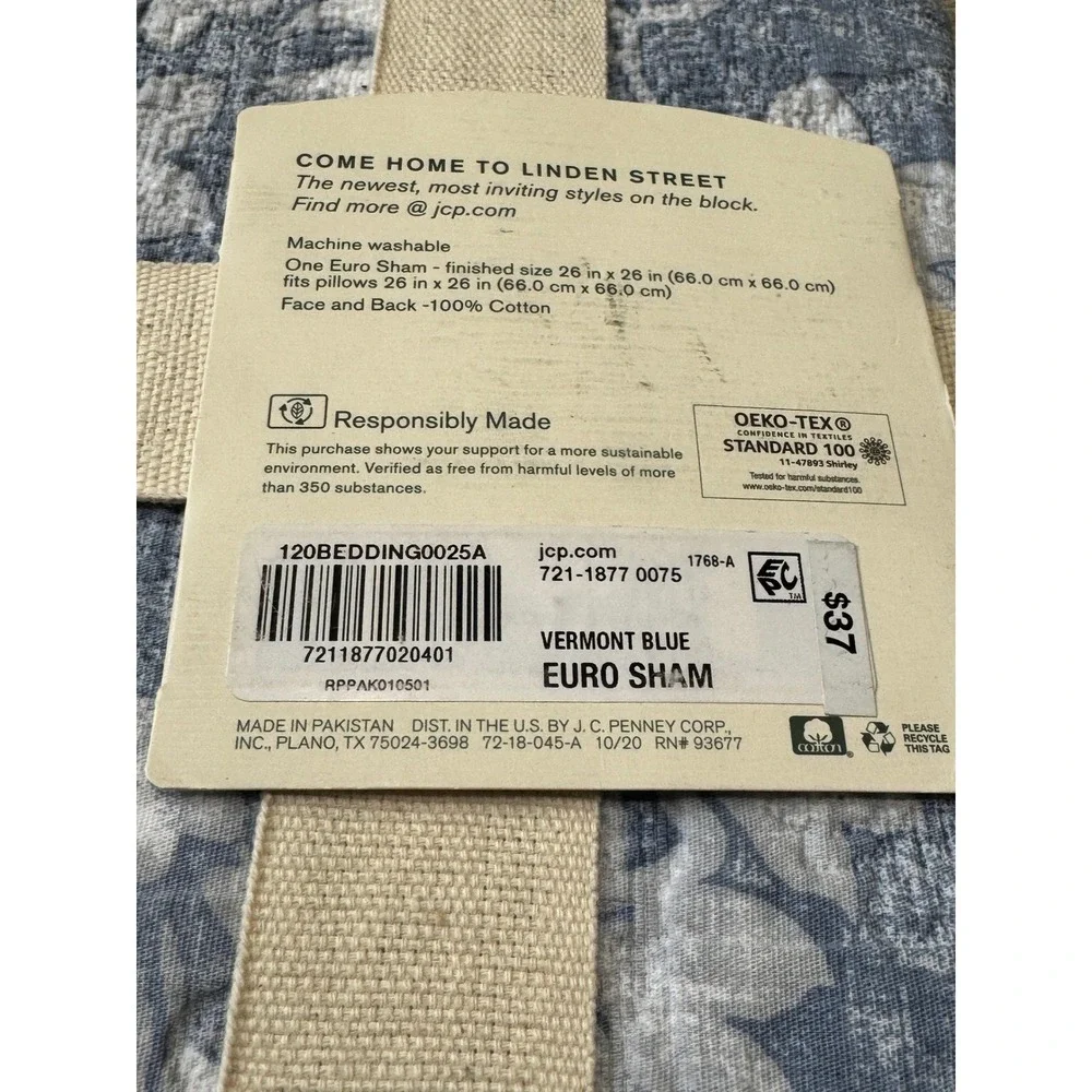 Linden‎ Street Veranda Euro Sham Vermont Blue Floral 100% Cotton 26x26 NIP